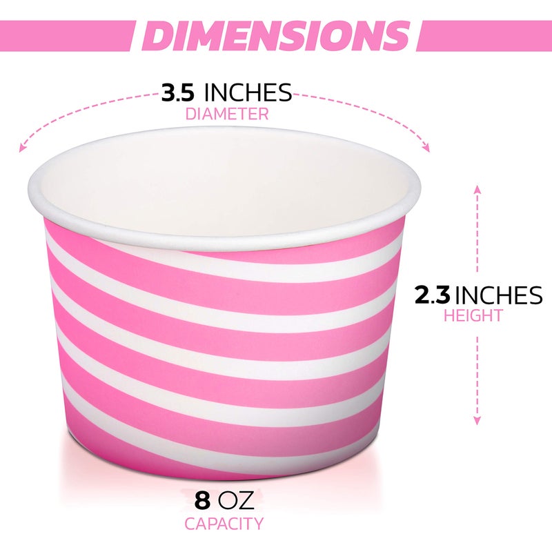 TYPTOP-EXTRA DURABLE Fun Pink Stripe Design Ice Cream Bar Essential, 8 oz. Ice Cream Cups/Bowl - Perfect Snack Cups for Kids Birthday & Holiday Parties, Disposable for Easy Clean-up! - Image 3